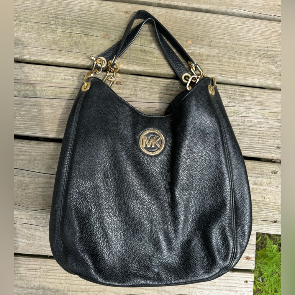 Michael Kors black and gold satchel